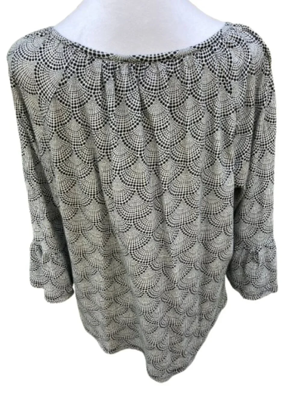 Michael Kors Blouse 3/4 Bell Sleeves Black White Shell Pattern Career, sz Large